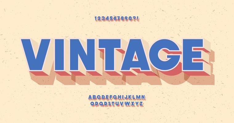 Vintage font 3d bold style trendy typography