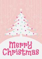 Christmas greeting card with christmas tree cute flat color style on pink holiday background vector