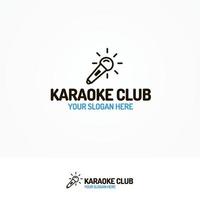 Karaoke club logo set with microphone line style vector