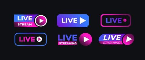 Vector live streaming sign set neon style