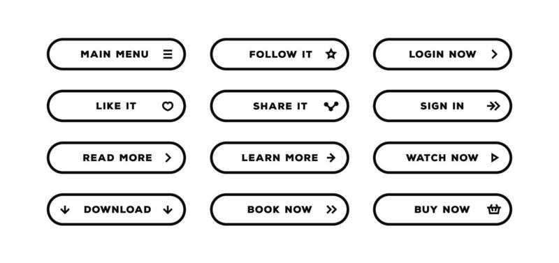 Button vector set black line style