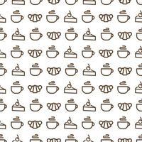 Sweet bakery seamless pattern consisting of cup of coffee, croissant, cake for cupcake firm, coffee shop vector