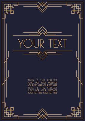 invitation template art deco and arabic style with frame line gold color