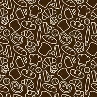 Bakery seamless pattern with food and baking accessories for bread house vector