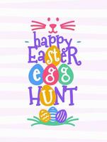 Easter greeting card with wish - happy easter egg hunt and bunny colorful style vector