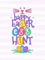 Easter greeting card with wish - happy easter egg hunt and bunny colorful style vector