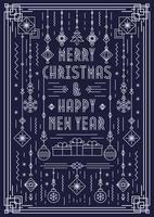Merry Christmas greeting card with new year toy art deco line style white color