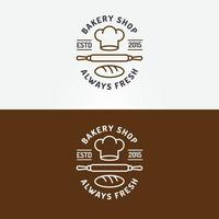 Bakery shop logo set with chefs hat, plunger and loaf for bread house vector