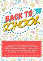 Back to school card with color label consisting of paper plane on supplies different color background vector