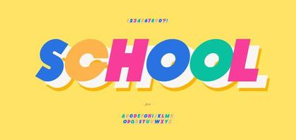 Vector school font 3d bold color style