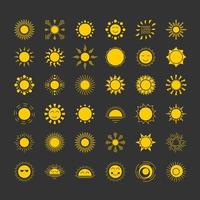 sun logo set yellow color isolated on black background for travel logotype vector