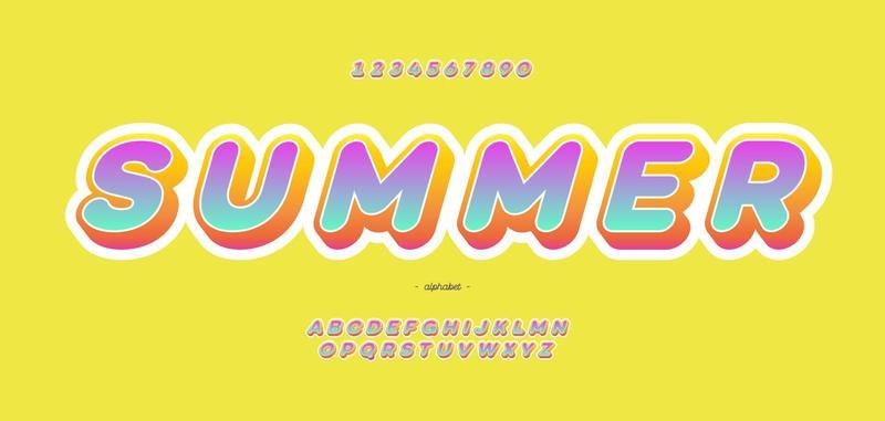 Vector summer font 3d bold color style