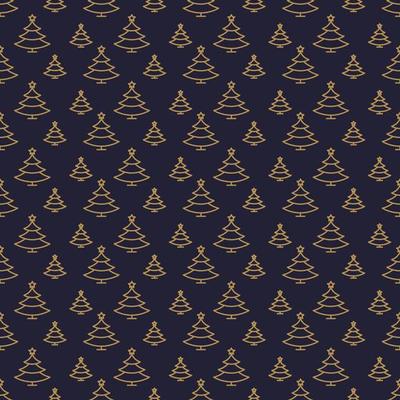 Vector christmas fir tree seamless pattern gold line style