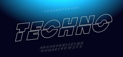 Vector techno font slanted style modern typography