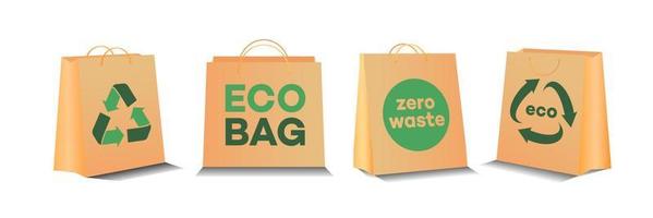 Eco shopping paper bag set vector