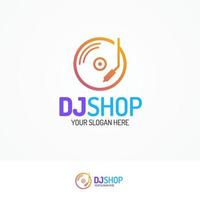 logotipo de dj shop con línea de icono de disco estilo de color moderno vector