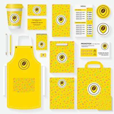 Coffee shop corporate identity template set with coffee bean logo