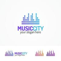 Music city logo set flat modern color style vector