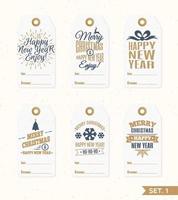 Christmas tags and labels set elements vector gold color with deer, snowflake, gift