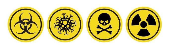 icono de vector de coronavirus, símbolo de peligro biológico, signo de radiación, emblema tóxico