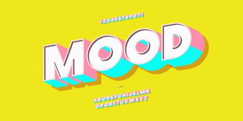 Vector mood font 3d bold colorful style