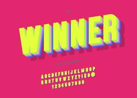 Vector winner font 3d bold trendy typography