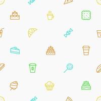 vector, seamless, patrón, con, postre, y, cupcake, iconos vector