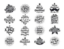 Christmas emblem set black color flat style isolated on white background vector