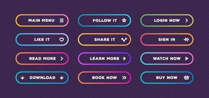 Button vector set neon line style