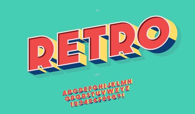 Retro font 3d bold style trendy typography