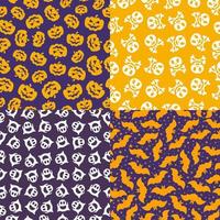 Halloween pattern set color style on different background with bat, ghost, skull, pumpkin vector