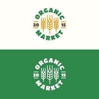 Organic market emblem set with wheat color line style for natural product company vector