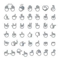 Hand gesture line icon set in modern geometric style with construction lines for app design project. Vector Illustration. Vector Illustration