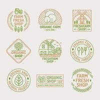 Farm fresh and organic shop logo set for healthy food market vector