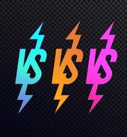 Vector versus sign set modern neon style isolated on transparent background