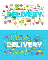 Set of delivery concept with modern thin line flat icons. Creative idea concept. Art style design for business idea, website banner. Vector Illustration