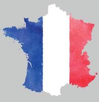 mapa de francia en acuarela con los colores de la bandera francesa vector