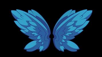 animation blå vinge isolera på svart bakgrund. video
