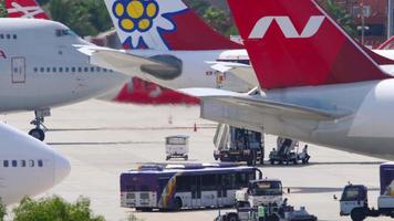 Two Boeing 747 airliners taxiing in the same direction. video