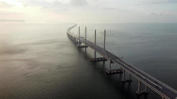 Aerial view misty Penang Second Bridge video