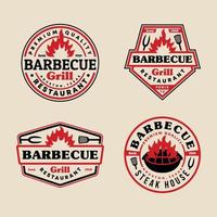 conjunto de colección de plantillas de logotipo de emblema de insignia de barbacoa vector