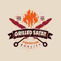 BBQ Badge Emblem Logo Template Grilled Satay vector