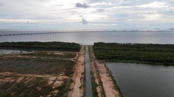 Aerial view sewage toward the sea. video