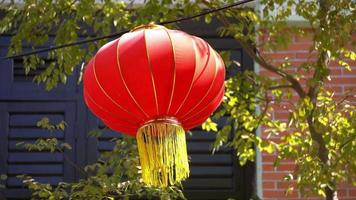 Red lantern decoration near the window video