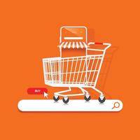 smartphone shop in shopping cart and the shopping cart is on the web searcher tab icon vector