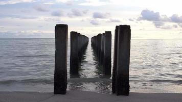 Broken bridge at sea coastal video