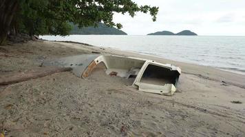 Demolished boat at beach video