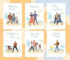 People rest active summer time in park card set vector