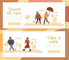 People autumn walk motivation header banner set vector