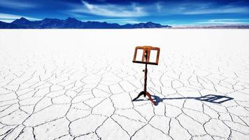 an old music stand is on white salt desert video